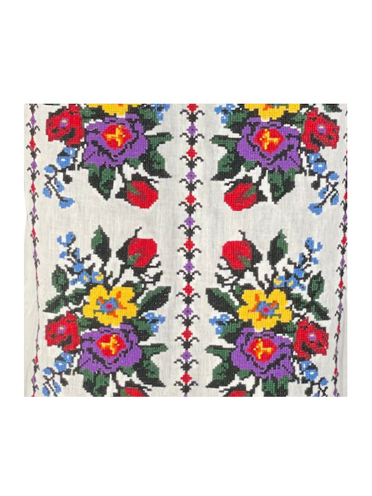 Bluza Damă Bumbac Mânecă Lungă Floral Alb Mov