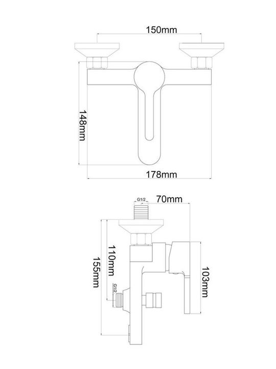 Interflex Slim Αναμεικτική Μπαταρία Μπανιέρας Ασημί