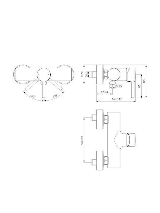 Ideal Standard Ceraline Αναμεικτική Μπαταρία Μπανιέρας Μαύρη