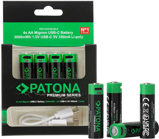 Patona Premium Επαναφορτιζόμενες Μπαταρίες AA Li-ion 2000mAh 1.5V 4τμχ