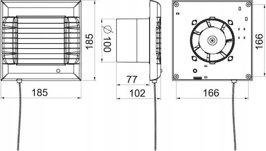 Awenta Wall-mounted Ventilator Bathroom 185mm