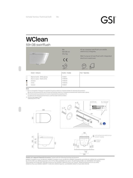 GSI Swirl Λεκάνη Κρεμαστή Rimless με Κάλυμμα Soft Close και Μπιντέ Γκρι