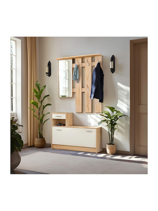 Jamie Mobilier de Intrare cu Oglindă / Cuier & Dulap pentru Pantofi Natural / Alb 100x27.5x187buc