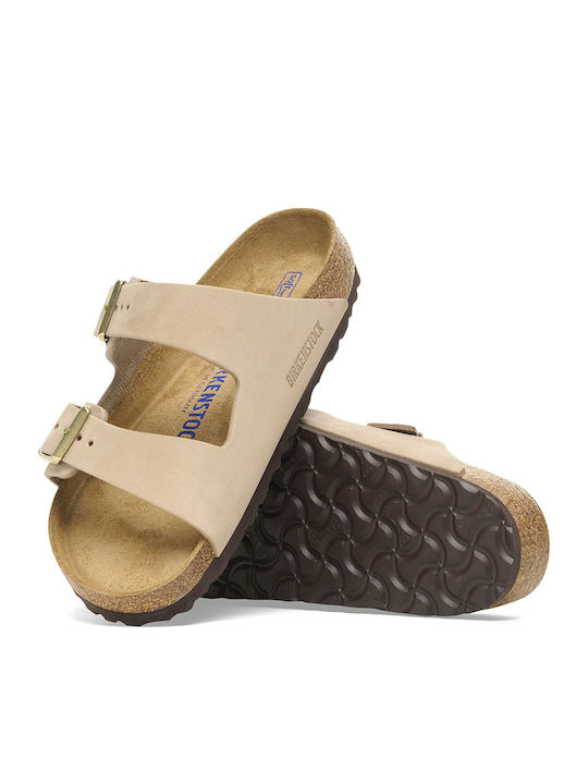Arizona Soft Footbed Leather Women's Flat Sandals in Beige Color Narrow Fit