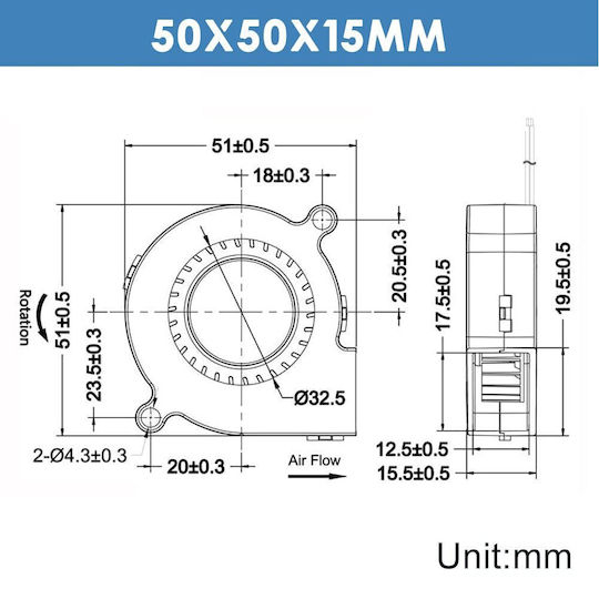 Set 4 Motoare 24V Accesorii pentru imprimante 3D Hidraulice Rulmenți Fără Perii 50 X 15 Mm Turbo Răcire 1 M Conductor Conector cu 2 pini Winsinn 5015