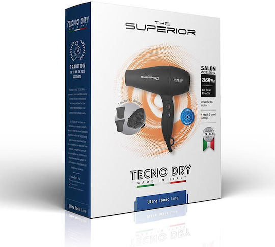 Tecno Dry The Superior Black Ultra Ionic Line Πιστολάκι Μαλλιών 2650W