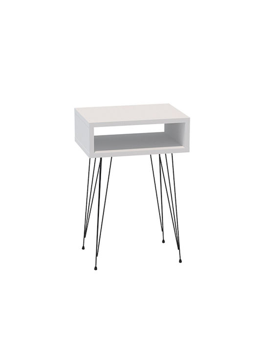 Bedside Table Naida Wooden With Metal Legs White 40x30x59cm