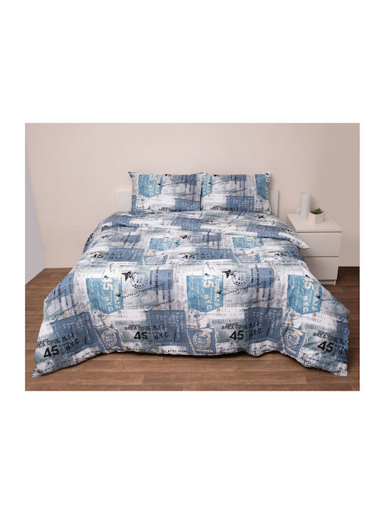 Viopros Set Bed Sheets Semi Double with Rubber Hugger 120x200+25cm Blue 3 Pieces