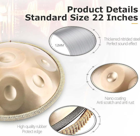 Instrument De Percuție Handpan 10 Note 22 Inch Tobe Manuale Re D Minor 440 Hz Bețe Suport Geantă De Transport Și Depozitare Performer