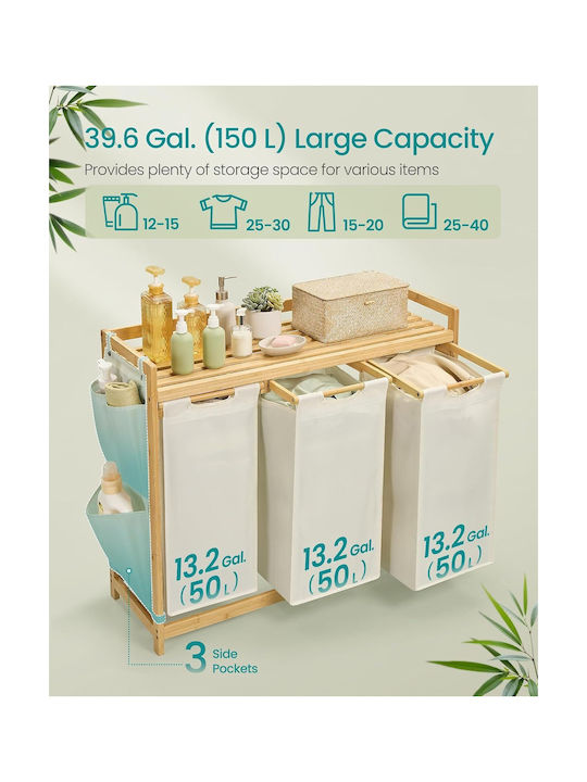 Songmics Laundry Basket Bamboo 150lt with Cap 98x33x78cm Beige