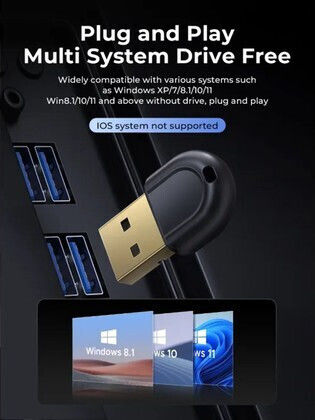 Orico USB Bluetooth 5.3 Adapter mit Reichweite 20m Schwarz (BTA-53-BK-BP)