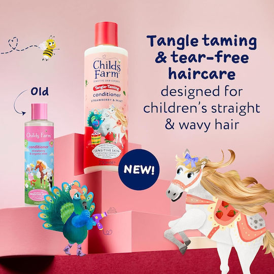 Childs Farm Kids' Conditioner & Bubble Bath with Strawberry / Mint for Easy Combing in Gel Form , Ideal for Curls 250ml