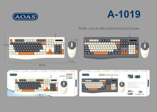 Aoas A1019 Комплект клавиатура и мишка Английски US Бял