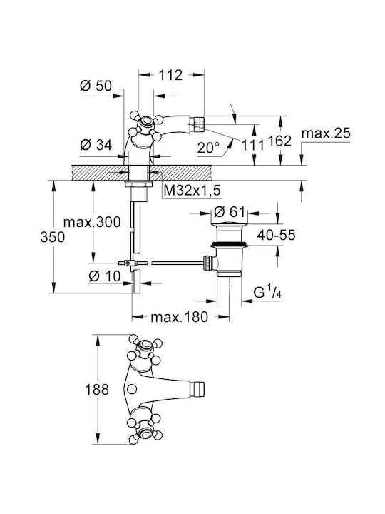 Grohe Sinfonia Μπαταρία Μπιντέ Ασημί