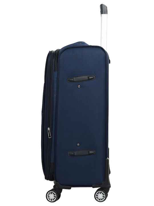 Kourk Large Fabric Blue Travel Suitcase with 4 Wheels Height 75cm