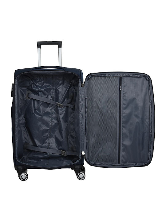 Kourk Medium Fabric Travel Suitcase Blue with 4 Wheels Height 68cm