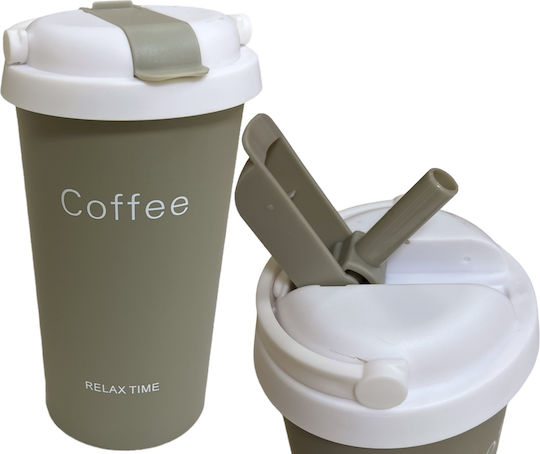 TnS Ποτήρι Θερμός Πλαστικό 500ml Καφέ με Καλαμάκι