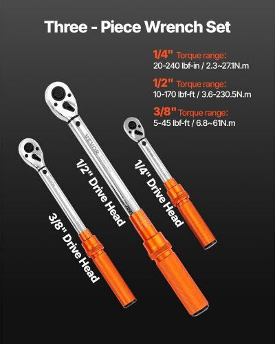 Vevor Drehmomentschlüssel Antriebsgröße 1/4" Ropís 230-230 Nm