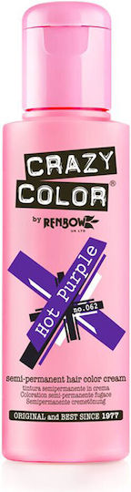 Crazy Color Προσωρινή Βαφή Μαλλιών Χωρίς Αμμωνία Hot Purple No062 100ml