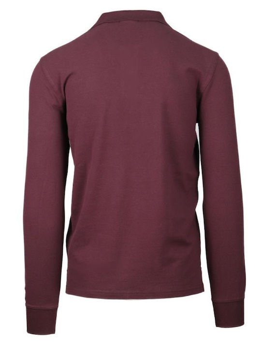 Shield Pique Rugger Polo Long Sleeve Blouse Burgundy