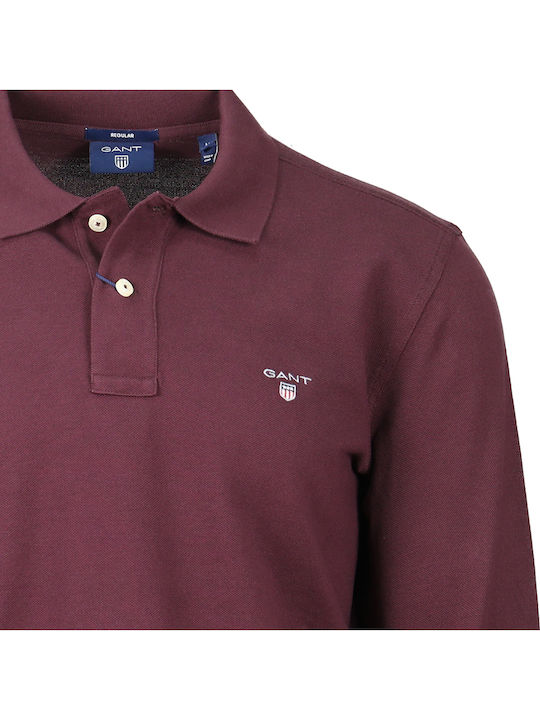 Shield Pique Rugger Polo Long Sleeve Blouse Burgundy