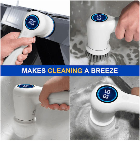 Plastic Rotating Cleaning Brush with Handle White