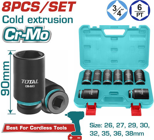 Total Căpăcei Pneumatic - Pneumatic Hexagonali Lungi cu Patrat de Prindere 3/4" Set 8buc