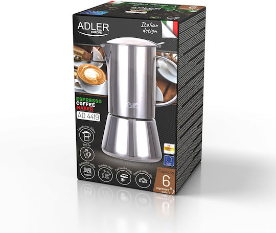 Adler Stovetop Espresso Pot for 6 Cups Inox Brown