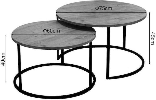 Runder Zigon Set Pakketo Holz Natur / Schwarz 2Stücke M75xB75xH40cm