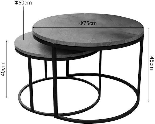 Кръгла Комплект зиг-заг Solme Дървена Grey Marble 2бр Ш75xД75xВ45см.