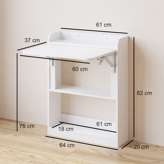 Birou pentru copii cu Bibliotecă din Melamină Alb 64x82x82cm