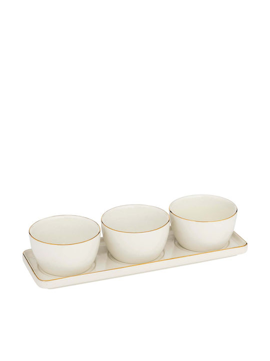 Ceramic Dessert Divided Serving Plate with 3 Slots White Ø9.5cmxY9.5cm 5.5x9.5x9.5cm