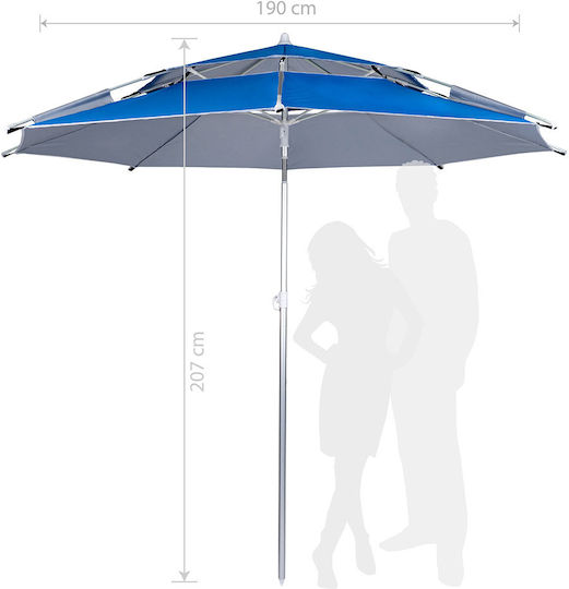 Muhler Faltbar Strandsonnenschirm Durchmesser 1.90m Blau
