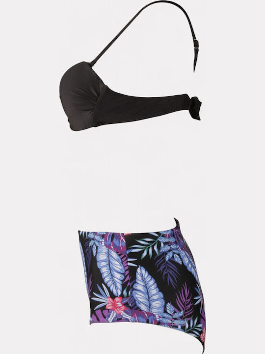 Set Bikini με Αφαιρούμενη Ενίσχυση Ψηλόμεσο Floral Μαυρο