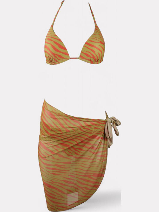 Set Bikini 3 Τεμαχίων με Αφαιρούμενη Ενίσχυση Brazil Animal Print Πράσινο
