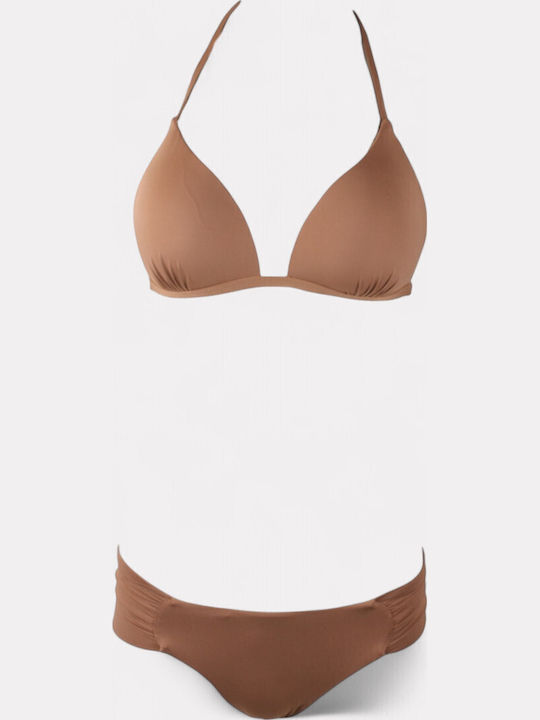 Set Bikini 3 Pieces with Removable Padding Brown Multicolored