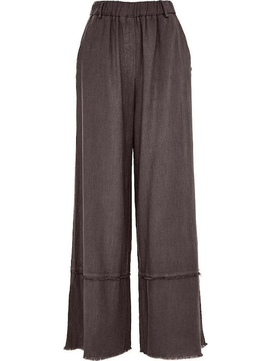 Women's Fabric Trousers with Elastic in Regular Fit Chocolate