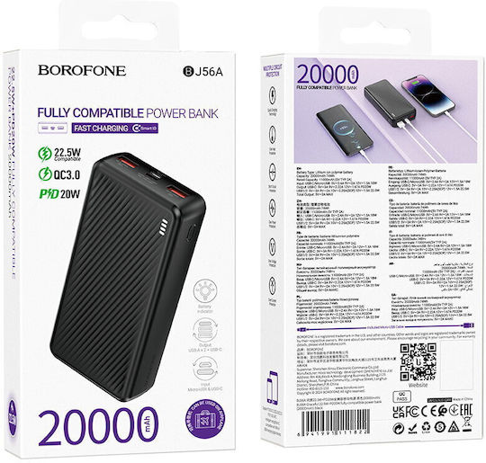 Borofone BJ56A Power Bank 20000mAh 22.5W Μαύρο