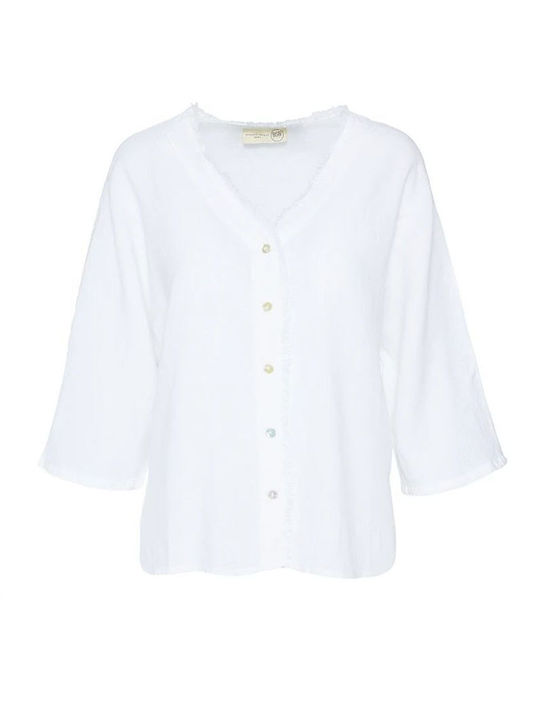 Women's Linen Long Sleeve Shirt White
