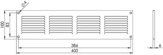 Europlast 101- Perdea de ventilație 10x40cm Dreptunghiulară cu plasă Metal alb