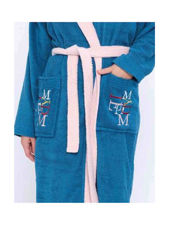 Muydemi Bathrobe with Collar in Blue Color