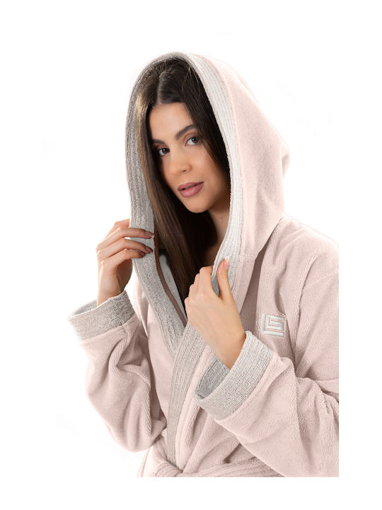 Guy Laroche Monogram Bathrobe with Hood Pudra