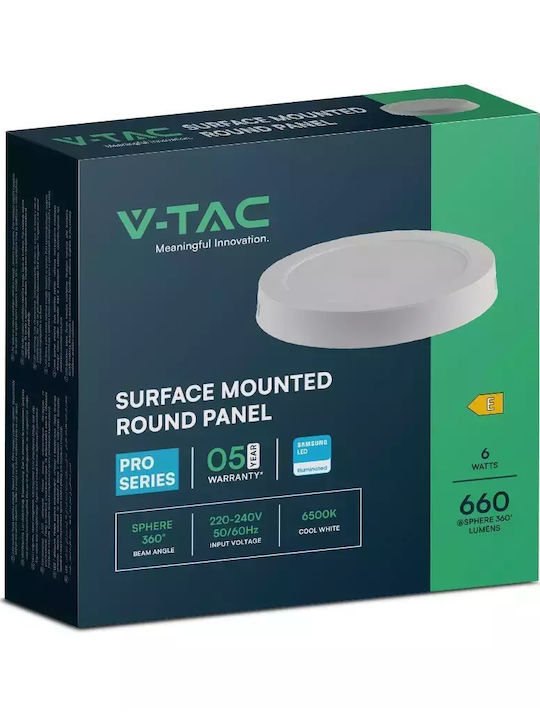 V-TAC Στρογγυλό LED Panel 6W με Ψυχρό Λευκό Φως 6400K