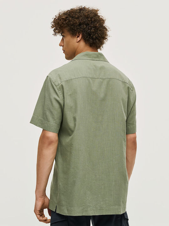 Short Sleeve Linen Shirt in Regular Fit Khaki