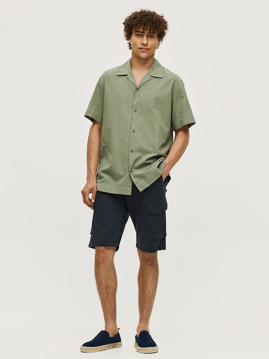 Short Sleeve Linen Shirt in Regular Fit Khaki