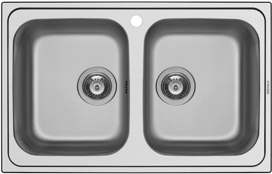 Pyramis Athena Extra 2B Ένθετος Νεροχύτης Inox Σαγρέ Μ79xΠ50cm Ασημί