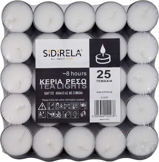 Sidirela Tealights In White Colour Up To 8 Hours Duration 25 Pieces E-2227