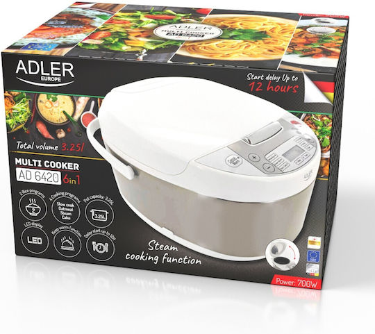 Adler Πολυμάγειρας 700W με Χωρητικότητα 3.25lt Λευκός