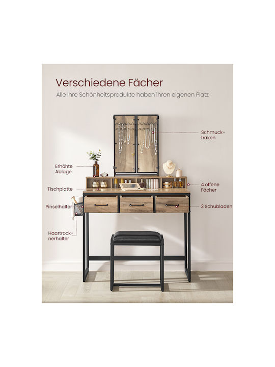 Тоалетна за грим Дървена Oak Brown/black с Огледало 90x40x141бр