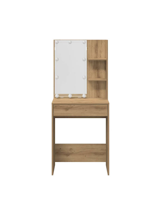 Bodenstehende Schminktisch Schlafzimmer Holz Echte Eiche mit Spiegel & Hocker 60x40x140cm
